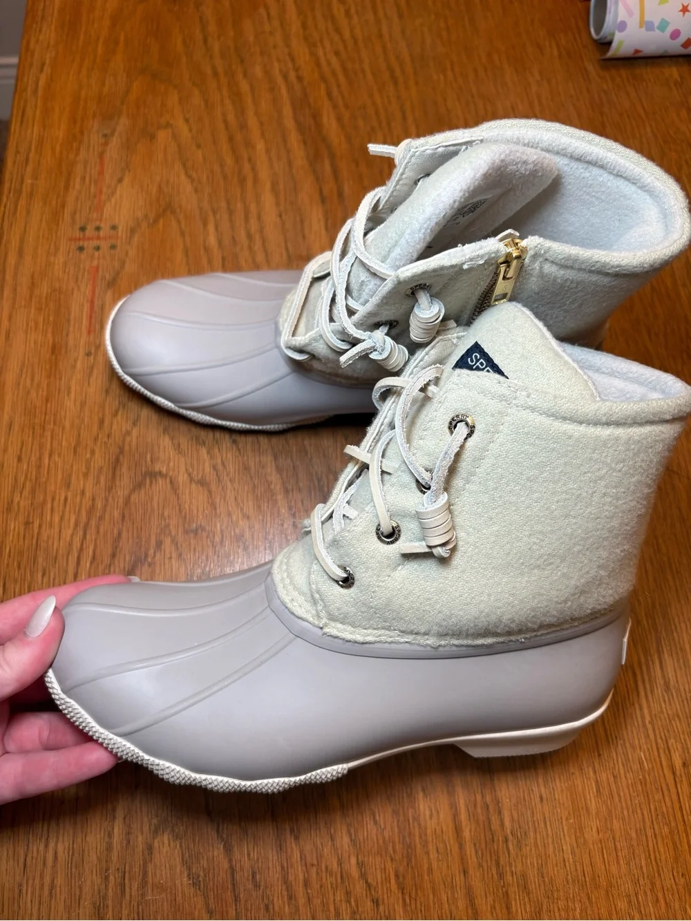 Sperry‎ Saltwater Wool Duck Boots Gray Ivory Women’s Size 8
